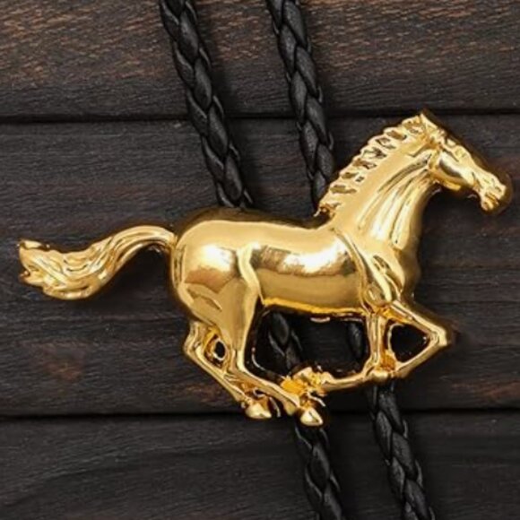 Gold Horse Vintage Native American Western Bolo Tie
